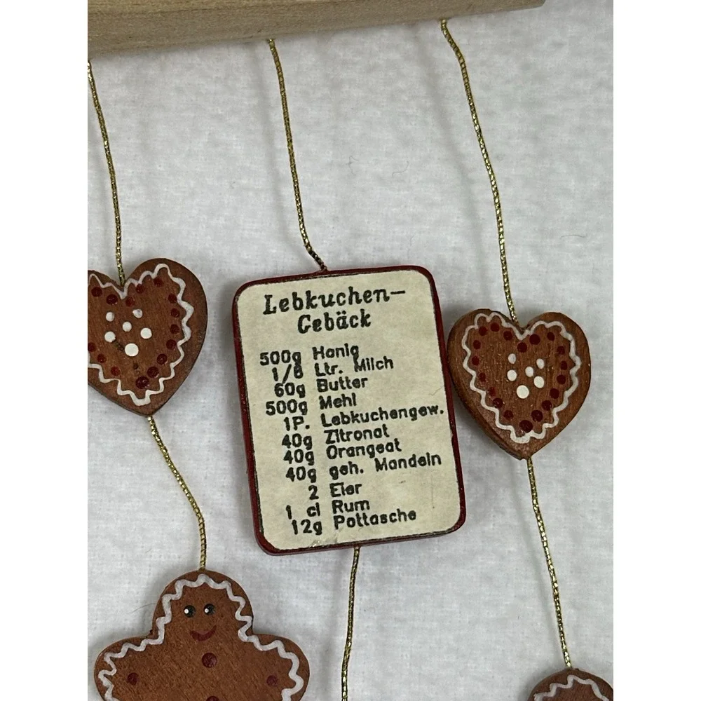 Wooden Christmas Ornaments Teddy Bear Heart German Gingerbread Lot Of 6 Country
